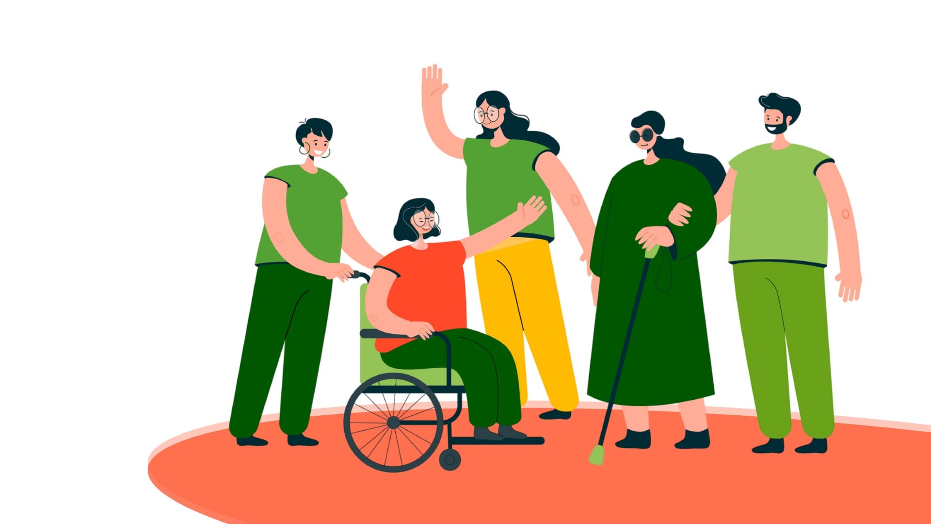 Ilustración de personas con discapacidad y trabajo colaborativo